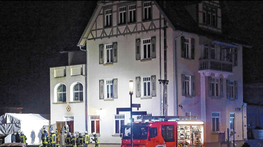 Fire brigade at Villa Hirzel, where a fire curtain prevented worse damage